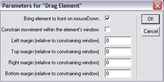 Parameter Dialog Box for the "Drag Element" behavior